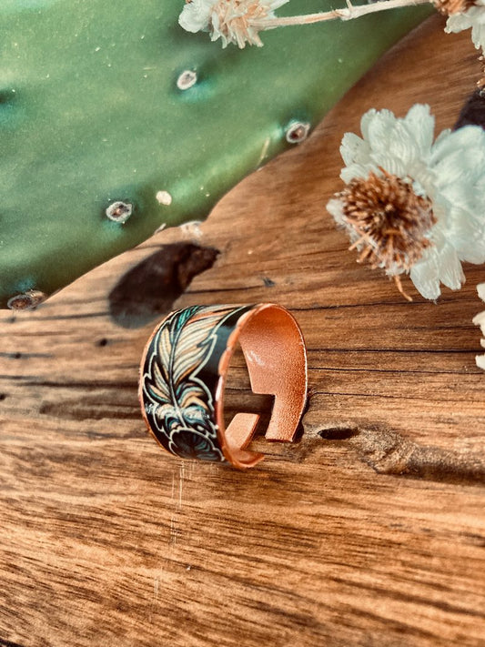 Copper Band Ring Wild Feathers