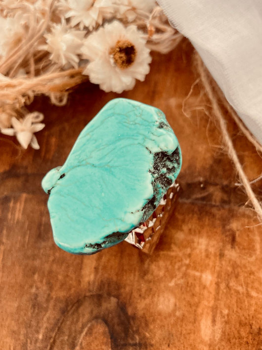 Turquoise Slab Hammered Cuff Ring