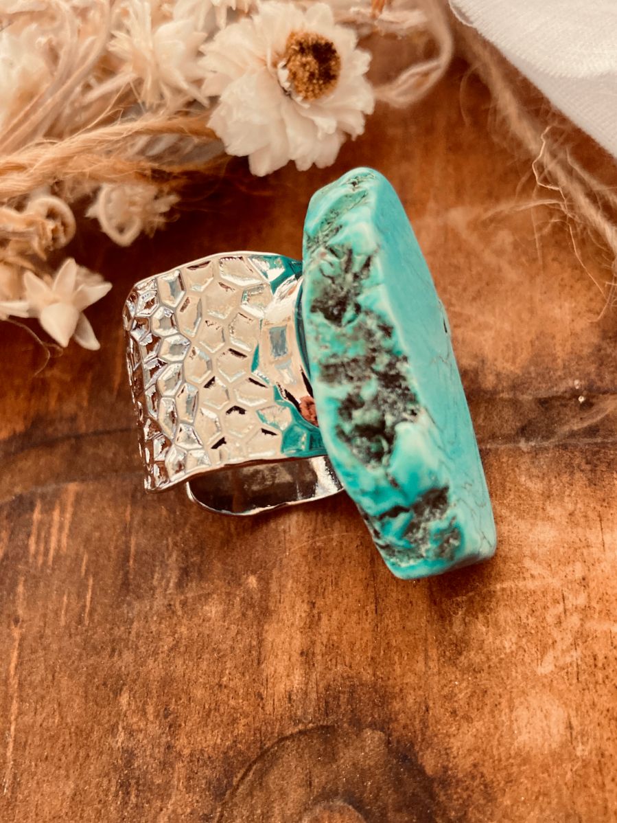 Turquoise Slab Hammered Cuff Ring