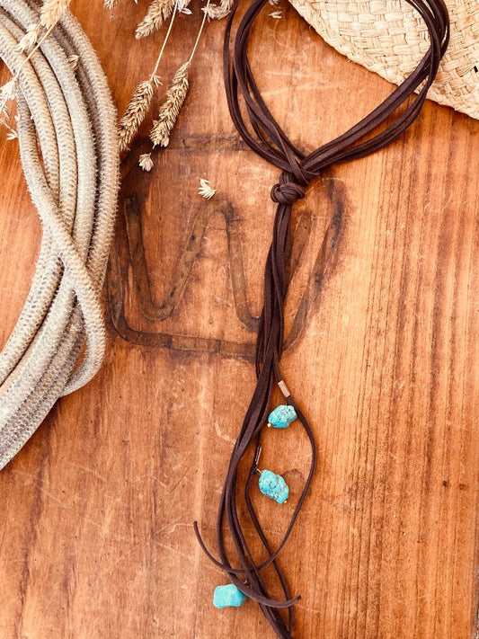 Turquoise Leather Lasso Western Necklace